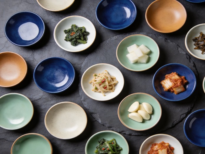 korean banchan plates in assorted glaze colors for korean restaurant ceramic tableware