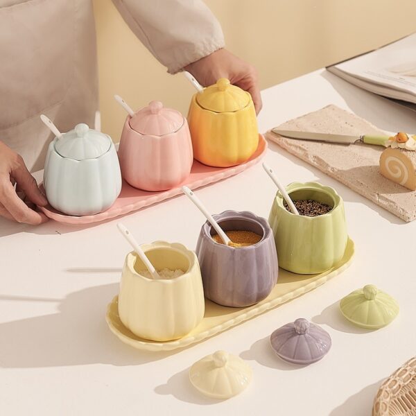 Ceramic salt and sugar jar set for kitchen countertops