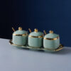 Ceramic salt and sugar jar set for kitchen countertops