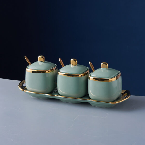 Ceramic salt and sugar jar set for kitchen countertops
